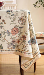 ISAENNE Designer French Light Beige Long Tablecloth Rectangle,Linen Florals and Birds Pattern Table Cloth,Anti-Wrinkle Decorative Tablecloths for Dining Thanksgiving Kitchen,63"*94"-Cornucopia