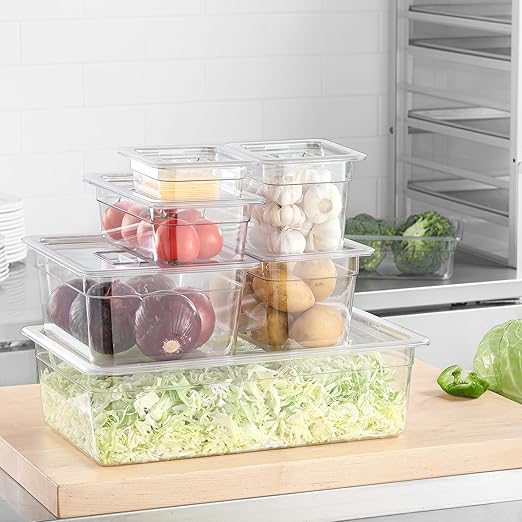 6-Pack 1/2 Size Clear Food Pan 4 Inch Deep Hotel Pan for Party and Catering BPA-free Polycarbonate Food Storage Container Stackable Freezer-safe