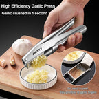 Garlic Press Stainless Steel，Premium Garlic Mincer Tool，No Need to Peel Garlic Ginger Crusher & Masher Easy Squeeze Large Trough Ergonomic Handle，Rust Proof，Dishwasher Safe (5 Years Warranty)