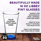 Custom Libbey Pint Glass 16 oz. Set of 50, Personalized Bulk Pack - Beer Glasses, Heavy Duty Drinkware - Blue