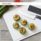 KitchenAid Classic Plastic Cutting Board with Perimeter Trench and Non Slip Edges, Dishwasher Safe, 12 inch x 18 inch, White and Gray