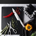hecef Kitchen Knife Block Set, 14 Pieces Knife Set with Wooden Block & Sharpener Steel & All-purpose Scissors, High Carbon Stainless Steel Cutlery Set (Grey)