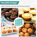 2-Pack Blue 12-Cup Non-Stick Muffin Pan | Healthy Baking | Easy Cleaning Muffin Tin | Durable & Versatile Muffin Cup | Perfect for Mini Cupcakes (Blue)