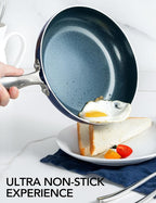MICHELANGELO Large Frying Pan with Lid, 14 Inch Blue Frying Pan with Nonstick Diamond Infused Coating, Nonstick Frying Pans, Ceramic Fry Pan, Non-Toxic