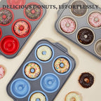BRONYPRO Silicone Donut Pan for Baking with Metal Frame, 3.35 Inch Large doughnut pan,donut molds for baking Nonstick Non Toxic Bakeware for Oven, Brown