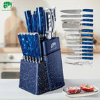 FULLHI 14pcs Block Knife Set, Chef's Knife Steak Knives Set with Block and Sharpener, Kitchen Knife Set, Multi-colour Handle, Gifts for Men Women