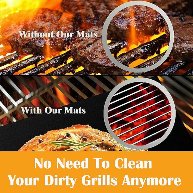 Grill Mats for Outdoor Grill, Dailyart Grill Mats Non Stick Set of 5 BBQ Grill Mat Baking Mats Teflon BBQ Grilling Accessories Reusable,Works on Gas, Charcoal, Electric Grill 15.75 x 13-Inch, Black