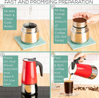 Mixpresso Red 9 Cup Greca Stovetop Espresso Pot 450ml/15oz, Moka Pot with Coffee Percolator Design, Stainless Steel Stove Top Coffee Maker for Camping or Home Use,Italian Stovetop Espresso Maker