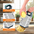 Cheese Grater, Box Graters for Kitchen, 6 Sides Stainless Steel Food Shredders for Cheese Vegetables Potatoes Carrot