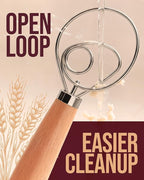 Superbaking Danish Dough Whisk - 12" Bread Whisk for Dough Mixing - Single Eye Design Sourdough Whisk - Sourdough Bread Baking Supplies - Bread Making Tools and Accessories - Ergonomic Wooden Handle