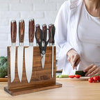 Magnetic Knife Holder,Double Sided Magnetic Knife Block for Kitchen Counter,Acacia Wood Strong Magnet Knife strip