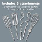 Hamilton Beach 6-Speed Electric Hand Mixer with Whisk, Traditional Beaters, Dough Hooks, Snap-On Storage Case, 275 Watts, Red