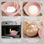 2 Pcs Upgraded Silicone Sourdough Bread Proofing Basket with Handles - Reinforced Rim Support, 9 Inch Round Foldable Bowls for Sourdough Bread Baking, Oven & Dishwasher Safe-BPA Free (Green+Pink)