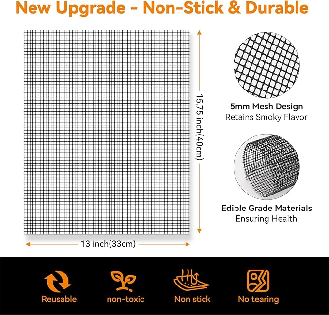 Dailyart Grill Mesh - Set of 5 Non-Stick Mesh Grill, Even Heating, Easy Clean-Up, Reusable and Durable, Perfect Mesh Grill Mat for Outdoor BBQ Accessories, Grill Topper for Outdoor Grill