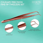 O'Creme Curved Tweezers 6.25 Inch Fine-Point Stainless Steel, Rose Gold
