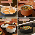 Our Place 11-Piece Essentials Complete Cookware Set - Ceramic Fry Pan, Saucepan, Sauté Pan, Stock Pot, Strainer Basket & Rack Storage | Thermakind™ Nonstick, Oven Safe up to 450°F | Blue Salt