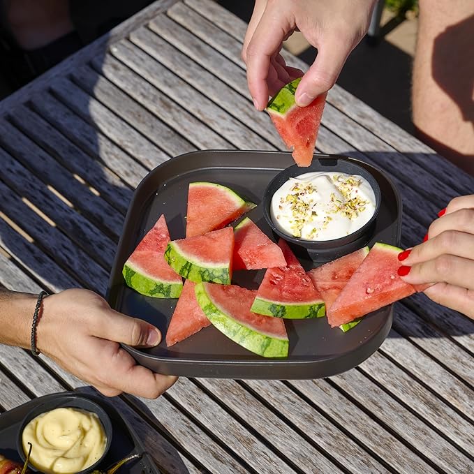 Madesmart Dipware Reusable Dining Plate/Serving Tray for Appetizers and Snacks, Food-Safe Appetizer Serving Platter with Removable Dip Bowl, Blue