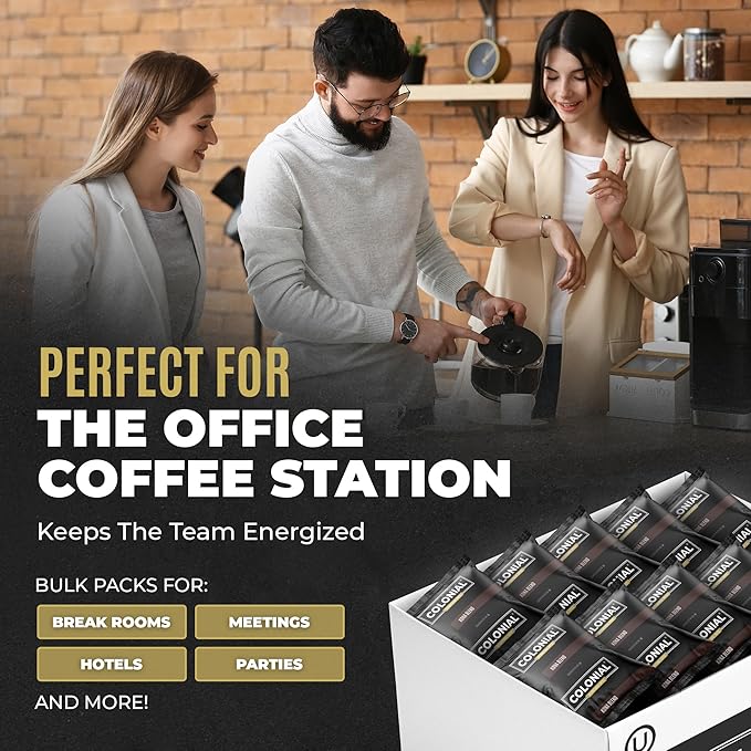 Colonial Coffee 32 Count Single Pot Coffee Packets – 100% Arabica Vanilla Flavored Medium Roast | Pre-Measured Frac Packs for 12 Cup Maker | Bulk Ground Gourmet Coffee for Home & Office