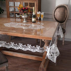 Rectangle Waterproof Clear Table Cover Protector Vinyl Table Cloth Oil Spill Proof Wipe Clean Lace Plastic Tablecloths for Dining Tables (White, 52 x 70 Inches)