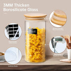 32oz - 4 Pack Glass Jars with Bamboo Lids, Glass Pantry Storage Containers with Airtight Lids, Round Air Tigh Food Storage Canisters for Cereal, Pasta, Flour, Sugar, Rice, Best for Kitchen Organizer