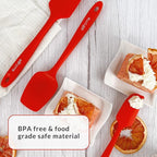 Elihome Chef Series 3 Piece Silicone Spatula Set - 600°F Heat Resistant Non Stick Rubber Kitchen Scraper Spatulas for Cooking, Baking, and Mixing – BPA Free and LFGB Certified Silicone (Red)