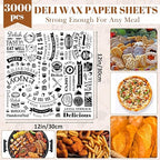 Outus 3000 Pcs 12 x 12 Inch Deli Wax Paper Sheets Grease Resistant Tray Basket Liners Newsprint Paper Water and Grease Proof Sandwich Wrapping Square Hot Dog Wrappers for Food Baking (White)