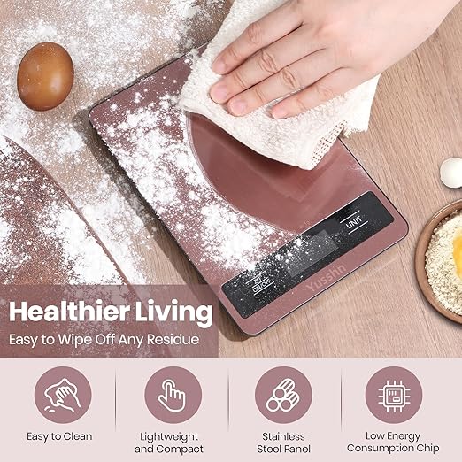 Digital Kitchen Scale - Precision Food Scale for Cooking & Baking (1g/0.05oz Accuracy) - Waterproof Stainless Steel with LCD Display, Batteries Included - Weight in Grams & oz (Rose Gold)