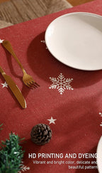 ISAENNE Designer Christmas Red Small Square Tablecloth,Linen Table Cloth with Snowflakes Pattern,Wrinkle Resistant Decor Tablecloths for Dining Kitchen Thanksgiving Christmas,55"*55"-Carol C