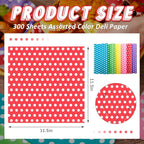 Fulmoon 300 Sheets Waxed Deli Paper Sheets for Food 12 x 12 Inch Polka Dot Dry Wax Paper Greaseproof Food Basket Liners Sandwich Wraps for Wrapping Bread Baking BBQ Picnic Party (Multicolor)