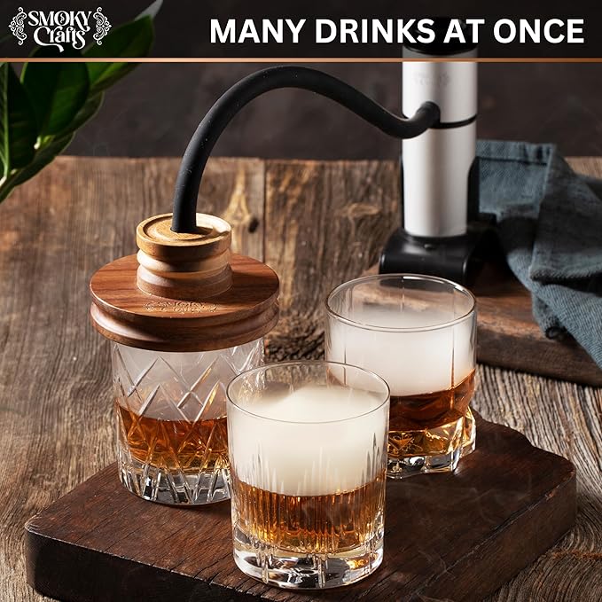 Acacia Whiskey Smoker Kit with Smoking Gun and Wood Chips (Apple & Cherry) - Drink Smoker Kit - Cocktail Smoke Set - Whiskey Gifts for Men