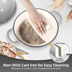 Davivy 5.5QT Cast Iron Dutch Oven with Silicone Baking Mat, 10" Round Bread Dutch Oven, Sourdough Bread Baking Pan, Enameled Cast Iron Bread Oven - Light Grey