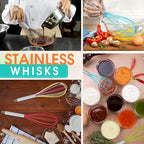 Domensi 16 Pcs 12 Inch Whisks Bulk for Cooking Silicone Whisks Non Scratch Stainless Steel Hand Coated Metal Heat Resistant Egg Beaters for Classroom Cook Party Favor Gift Supplies