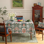 ISAENNE Designer Bohemian Linen Green Table Cloth for Rectangle Table,Floral Indoor Tablecloth,Stain Resistant Decor Tablecloths for Dining Thanksgiving Kitchen Party Christmas,55"*79"-Naples