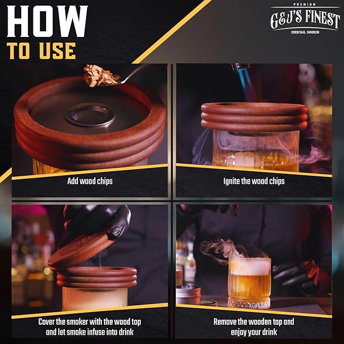 Whiskey Smoker Kit | Cocktail Smoker Kit with Torch, Scorch Shield, Lid, 6 Wood Chips & Gift Box for Smoked Old Fashioned| Bourbon Smoker