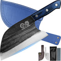 XYJ Authentic Since 1986,Ancient Forged Butcher Knives,Serbian Chef Knife With Sheath,Tiny Knife,Chinese Vegetable Meat Cleaver For Kitchen Camping Outdoor,Full Tang,High Carbon Steel (8 inch)
