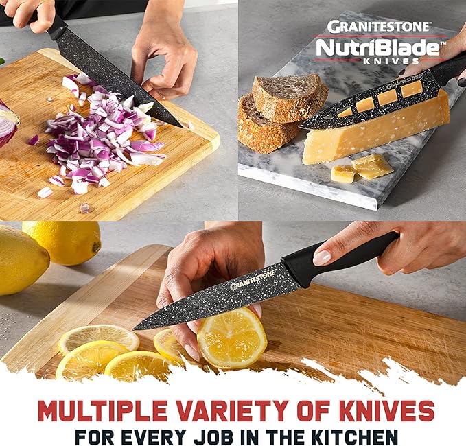 Granitestone Nutriblade Knife Set, High Grade Professional Chef Kitchen Knives Set, Toughened Stainless Steel with Nonstick Mineral Coating, Rubberized Ergonomic Grip, Dishwasher Safe