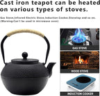 YJX 40.6 fl oz Cast Iron Teapot Set, Japanese Tetsubin Tea Set with Cast Iron Teacups, Small Tea Kettle Set with Strainer for Loose Tea, Enameled Interior (1200ml Tea Set with Cups and Saucers)