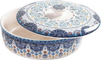 Bico Blue Talavera Ceramic Tortilla Warmer, 8.9 Inch Tortilla Holder with Lid for Taco Bread Pancake for Mexican Night and Party, Microwave and Dishwasher Safe