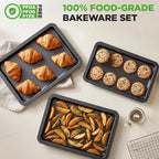 NutriChef 3-Piece Non-Stick Cookie Sheets for Baking - Heavy Duty Steel Baking Sheet Pans for Toasters & Oven - Small, Medium, & Large Size Baking Trays - PFOS, PFOA, PTFE-Free Nonstick Coating