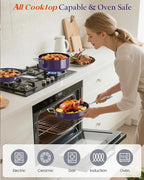 Nuwave Essential Series 5PC Ceramic Cookware Set PFAS-Free, G11 Duralon Blue Coating, Pots and Pans Set Non Stick, Diamond Scratch-Resistant,Stay-Cool Handle, Metal Lid,Induction Ready,Dishwasher Safe
