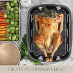 KITESSENSU Nonstick Turkey Roasting Pan with Rack, Gold