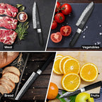 SHAN ZU 7-Piece Japanese Knife Set - 7 Layers 10Cr15MoV High Carbon Steel Kitchen Knifes Set with Block and Sharpener,Ultra-Sharp Chef Knife Set with G10 Handle