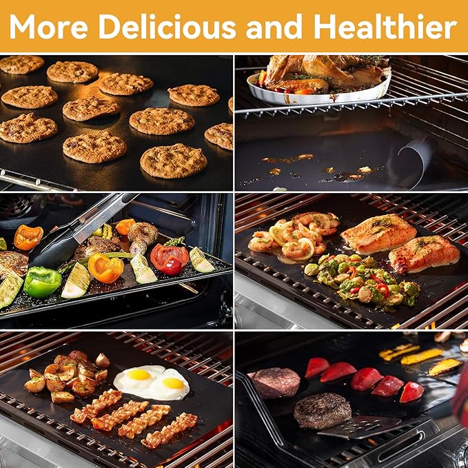 Grill Mats for Outdoor Grill, Dailyart Grill Mats Non Stick Set of 5 BBQ Grill Mat Baking Mats Teflon BBQ Grilling Accessories Reusable,Works on Gas, Charcoal, Electric Grill 15.75 x 13-Inch, Black