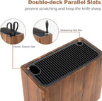 RedCall Acacia Wood Knife Holder Block,Large Universal Knife Block without knives,Wooden Kitchen Knife Block for Countertop,Knife Holder Organizer with Slots for Scissors and Sharpening Rods Storage
