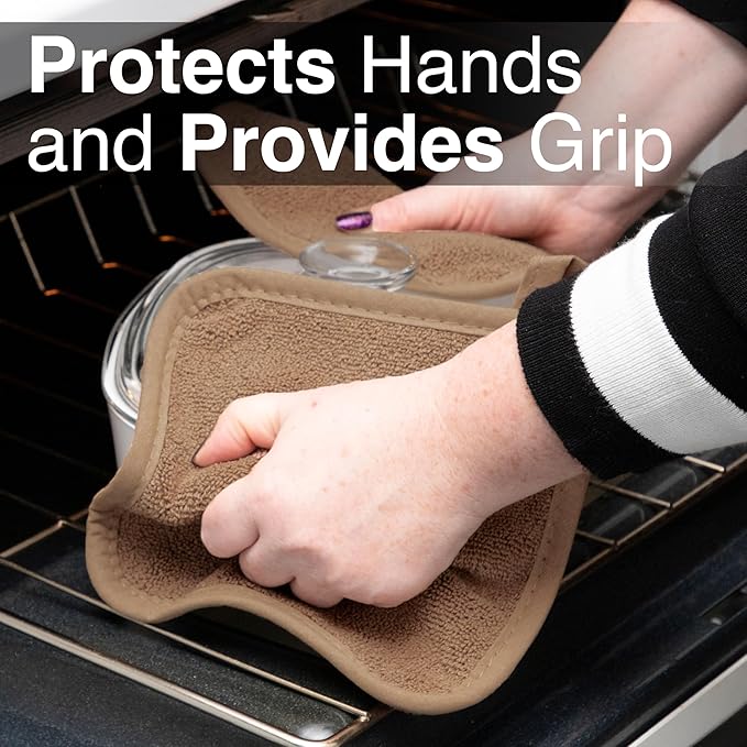 RITZ Terry Potholder & Hot Pad: Unparalleled Heat Resistant, Durable 100% Cotton – Ergonomically Designed for Optimal Grip – Easy-Care Machine Washable – 4-Pack, Mocha Brown