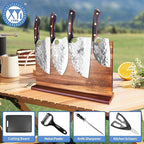 XYJ Authentic Since 1986,Kitchen Knife Block Set,High Carbon Steel Blades,Knives Set with Wooden Magnetic Knife Block,Sharpening Steel,Cutting Board,Cleaver Slicing Knife,Wood Handle