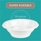 PLASTICPRO Round Plastic Bowls Microwaveable, Disposable, White, Dinnerware (100, 16 ounce)