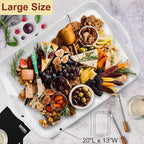 Extra Large 20" x 13" Serving Platters for Turkey, Cookie, Cupcakes, Gift Ready Melamine Serving Tray with Handles for Party Entertaining, Raised Dots & Matt Finish, Set of 2, White