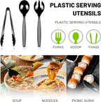 Dualshine 48 Pcs Disposable Black Plastic Serving Utensils,16 Set Including 10" Plastic Serving Spoons, Forks and 9" Tongs for Dinner Parties, Buffets,Banquets, Events, Weddings, and Daily Use