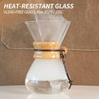 Pour Over Coffee Maker 20 OZ, 6 Cup Borosilicate Glass Drip Coffee Maker with Reusable Stainless Steel Filter and Cork Grip for Home Café 600 ML